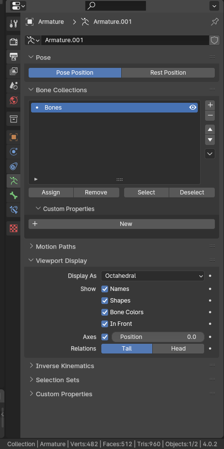 Outliner view of Armature data